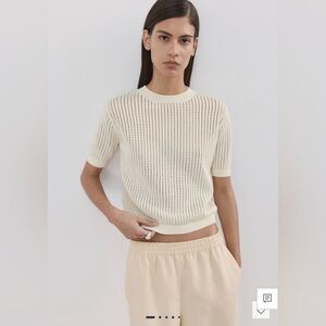 NWT Mango SHORT-SLEEVED KNITTED SWEATER WITH LACE ACCENTS